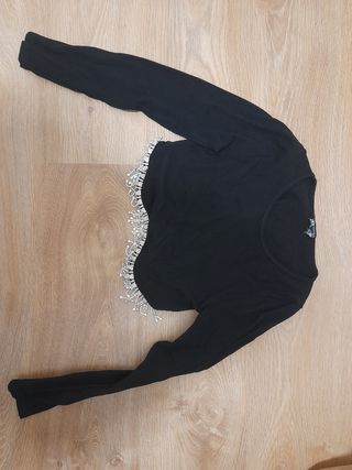 Zara Top Negro XS con Pedrería