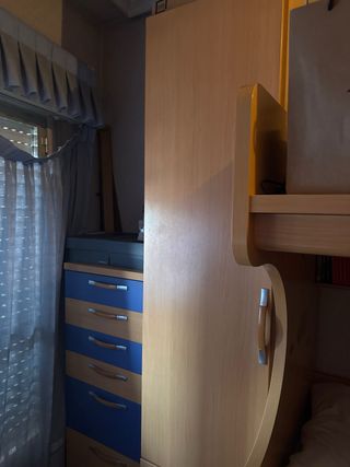Conjunto Litera madera con cajonera y armario
