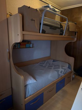 Conjunto Litera madera con cajonera y armario