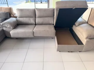 Sofá Chaiselongue Piel Sintética Gris