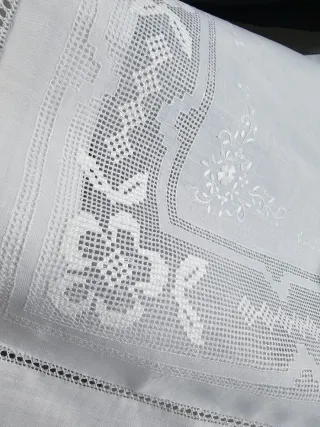 Completo letto matrimoniale lino ricamato a mano