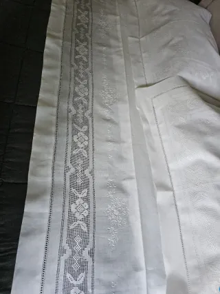 Completo letto matrimoniale lino ricamato a mano