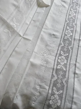 Completo letto matrimoniale lino ricamato a mano