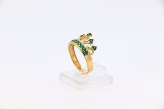 ANILLO GRANDE CORONA 15 CIRCONITAS VERDES. Oro 18k