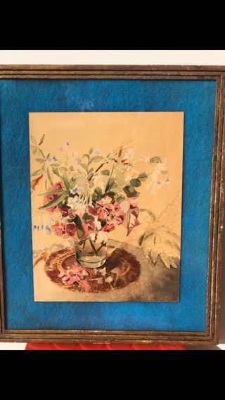 Cuadro antiguo acuarela flores