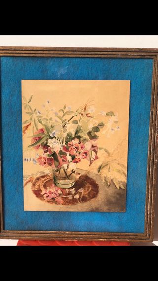 Cuadro antiguo acuarela flores