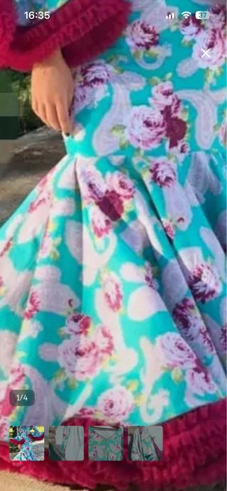 Vestido Flamenca Turquesa y Buganvilla