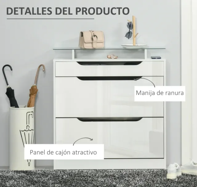 Zapatero 16 pares blanco y cristal