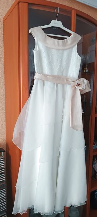 Vestido de Comunión Blanco y beige