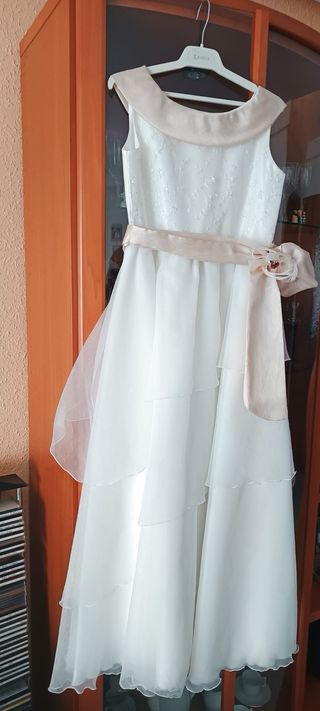Vestido de Comunión Blanco y beige