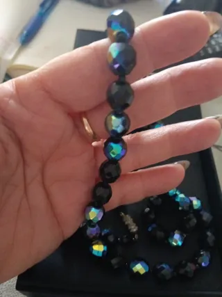 Collar Perlas Negro y Azul Estilo Swarovski