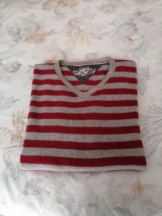 Suéter Tommy Hilfiger Rayas Rojo y Gris