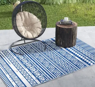 Alfombra reversible exterior azul y blanco