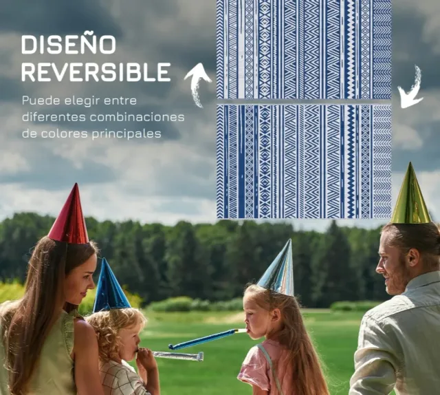 Alfombra reversible exterior azul y blanco