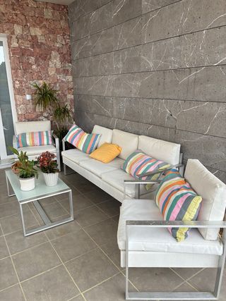 Conjunto porche exterior tela, cristal y metal