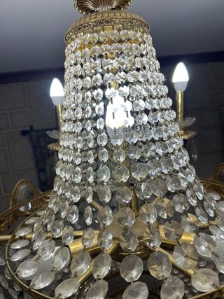 Lámpara de salón antigua de cristal y metal