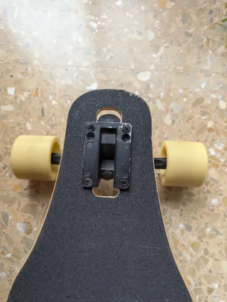 Longboard negro con diseño de palmeras