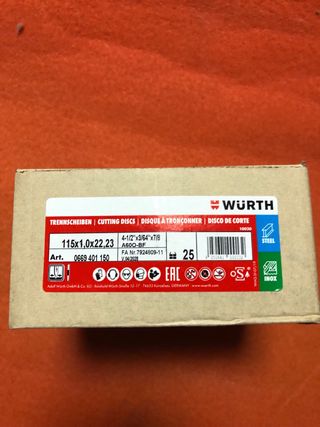 25 Discos Corte Wurth Inox ,metal diametro 11,5