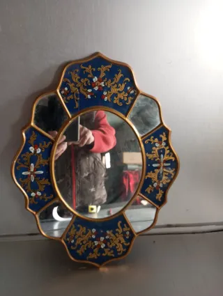 Espejo decorativo azul y dorado