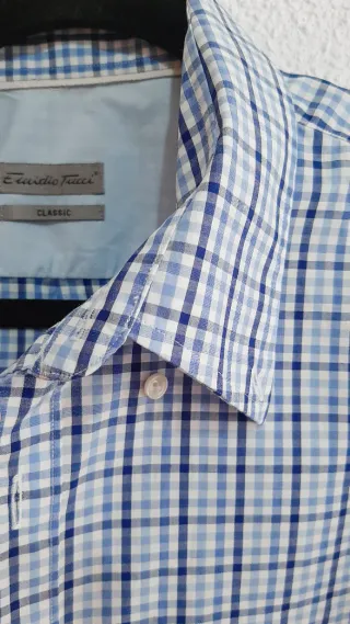 Camisa cuadros azul manga corta