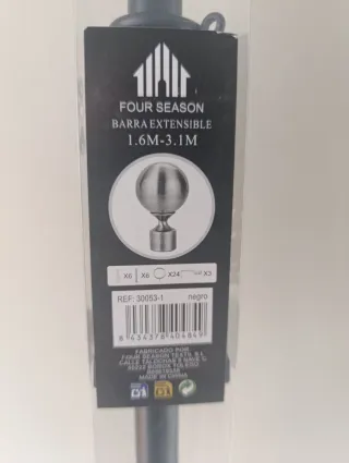 Barra Cortina Negra Metal y Plástico