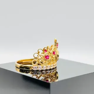 Anillo Corona Circonitas Fucsia 18K
