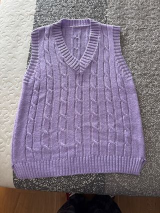 Chaleco punto trenzado malva