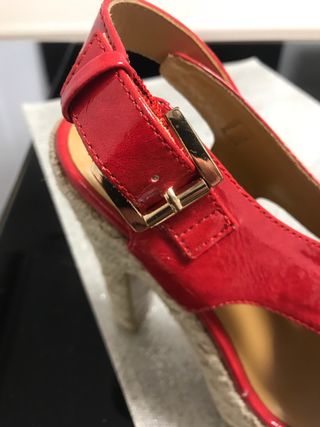 Sandalias cuña esparto piel rojas talla 36