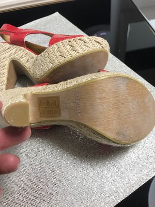 Sandalias cuña esparto piel rojas talla 36
