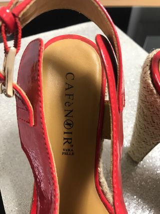 Sandalias cuña esparto piel rojas talla 36