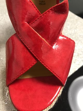 Sandalias cuña esparto piel rojas talla 36