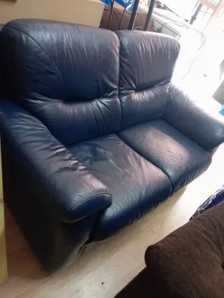 Sofá de 2 plazas de cuero azul
