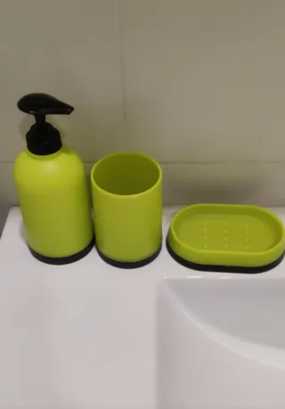Conjunto baño dispensador jabón vaso jabonera