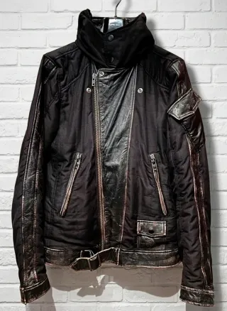 Cazadora Diesel Cuero y Tela Capucha Talla M