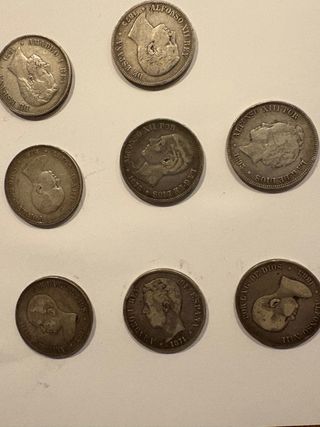 8 Monedas duros de Plata 5 Pesetas de plata