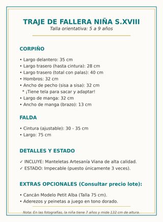 Traje Fallera Niña S.XVIII + Manteletas