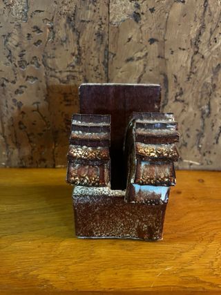 Supporto libri vintage in ceramica marrone