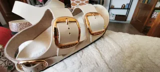 Sandalias Birkenstock Blancas Hebillas Doradas