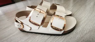 Sandalias Birkenstock Blancas Hebillas Doradas