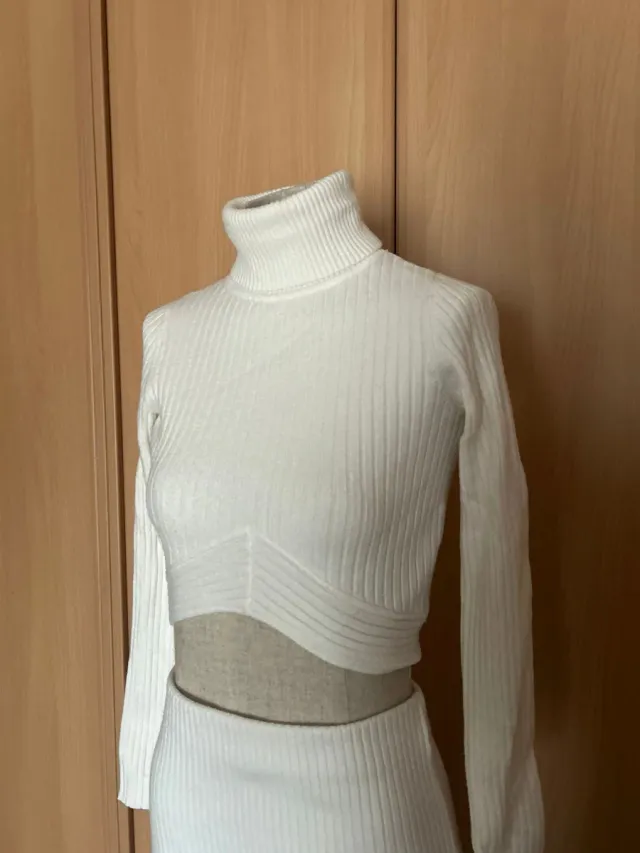 Conjunto/Vestido punto elástico  blanco mujer