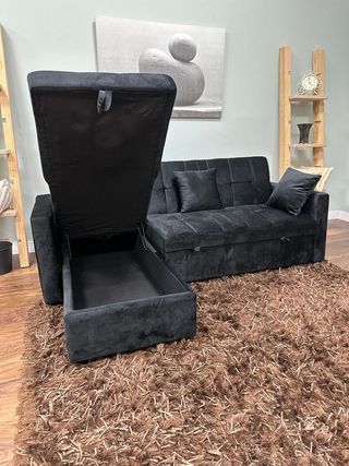 Sofá Cama Negro con Almacenamiento