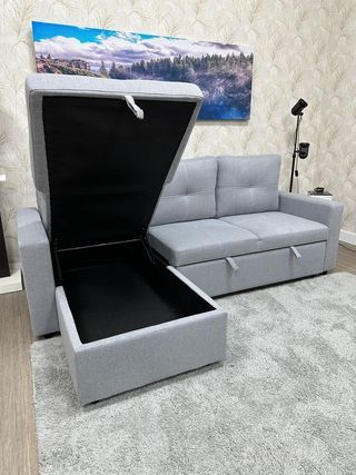 Sofá Cama Chaiselongue Gris Con Arcon NUEVO