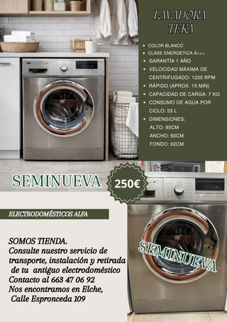 Lavadora Teka Seminueva 7kg 1200 RPM