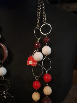 Collana lunga perline beige, marrone, rossa, bianc