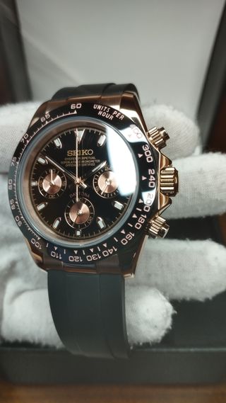 Reloj Seiko Mod Daytona Negro y Oro Rosa Rose Gold