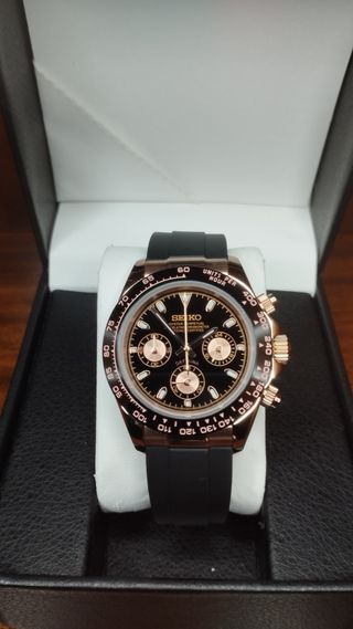 Reloj Seiko Mod Daytona Negro y Oro Rosa Rose Gold