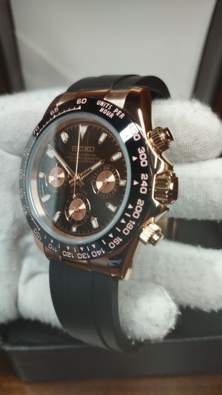 Reloj Seiko Mod Daytona Negro y Oro Rosa Rose Gold