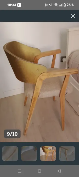 Sillón de diseño madera y tela años 60/70