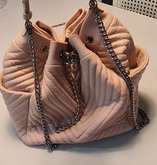 Bolso -saco Rosa Piel Chevron Tipo channel