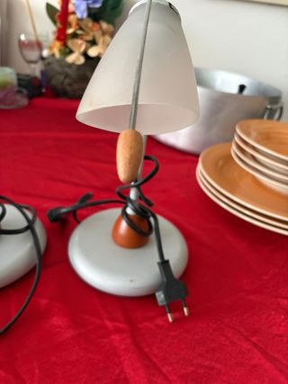 Set 2 Lampade Comodino Vetro Legno